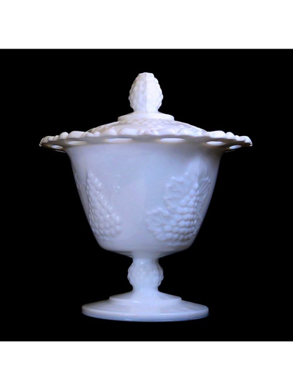 Colony Harvest Milk Glass Footed Candy Dish & Lid Mid-Century Home Decor - Picture 2 of 5